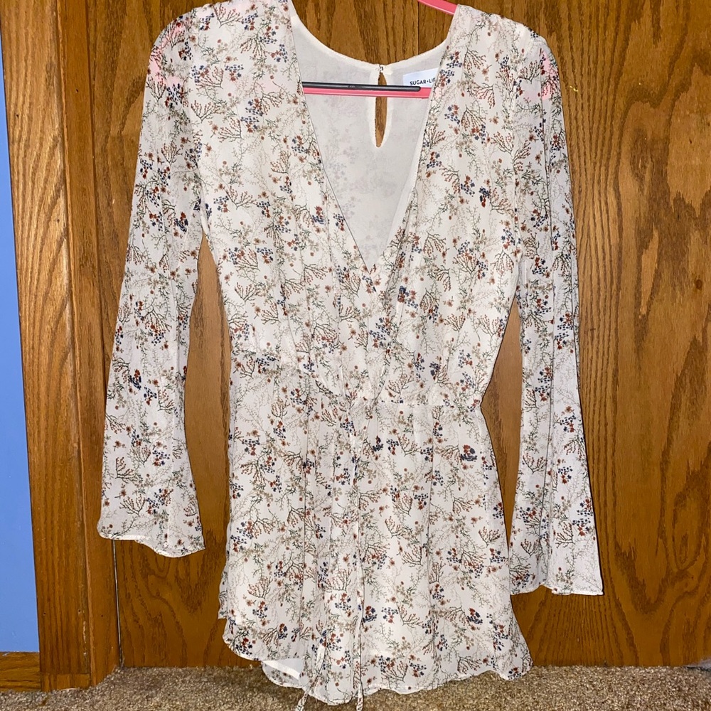 Cream Floral print Romper